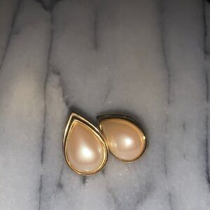 Vintage Monet Gold Teardrop Pearl Earrings